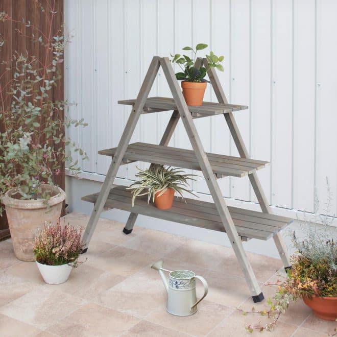A Frame Timber Plant Stand - 3 Shelf - Grey Wash - FSC 100% - Image 2