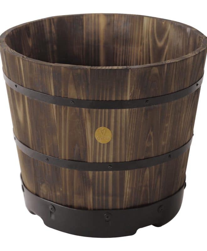 VegTrug Wooden Barrel 37cm - Burnt Oak - FSC 100%