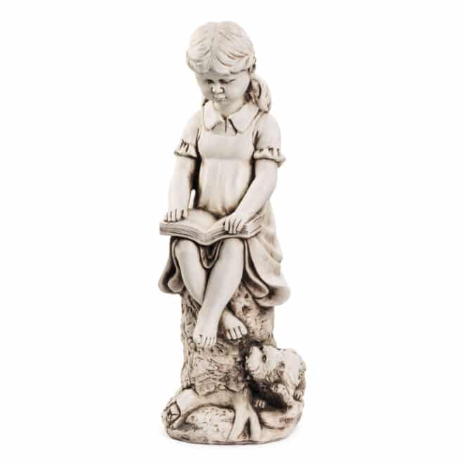 Girl with Dog on Stump Reading