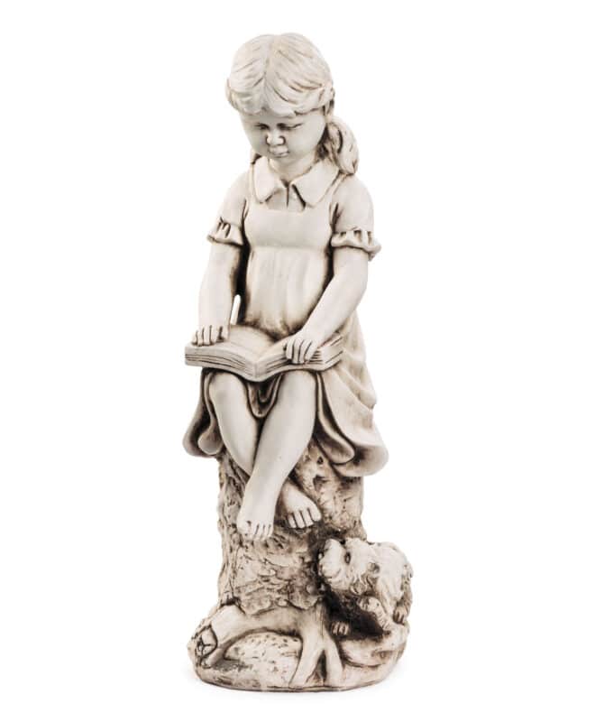 Girl with Dog on Stump Reading figurine