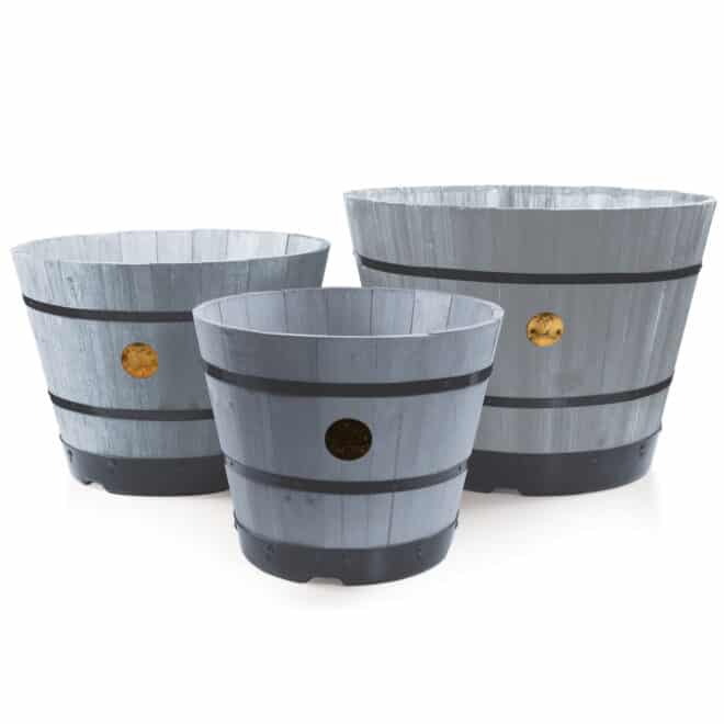 VegTrug Wooden Barrel 37cm - Grey Wash - FSC 100% - Image 3
