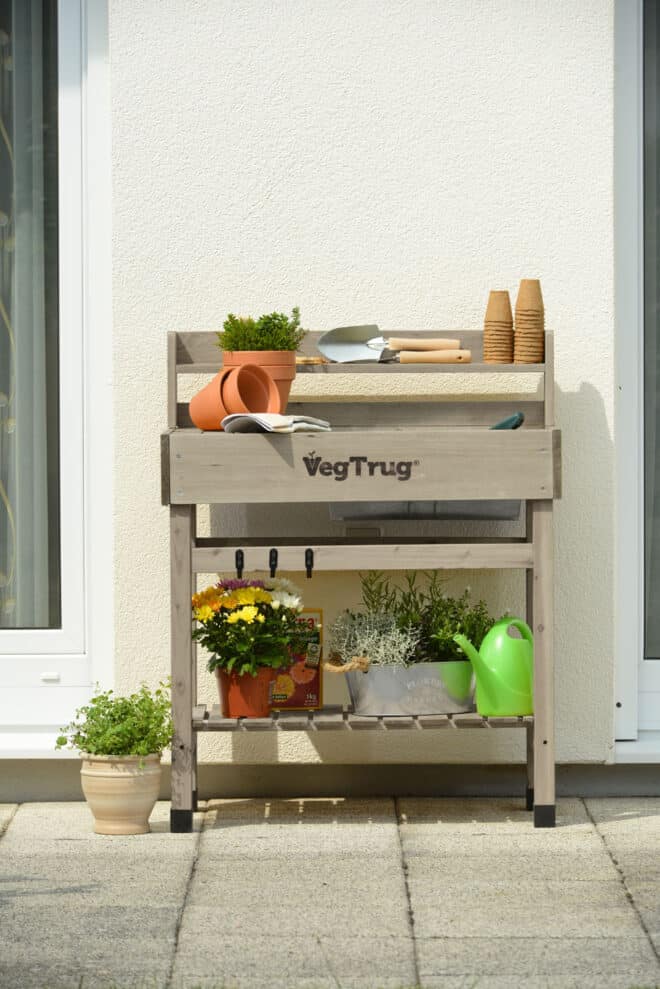 Deluxe Potting Table (inc tray and hooks) - Grey Wash - FSC 100% - Image 2