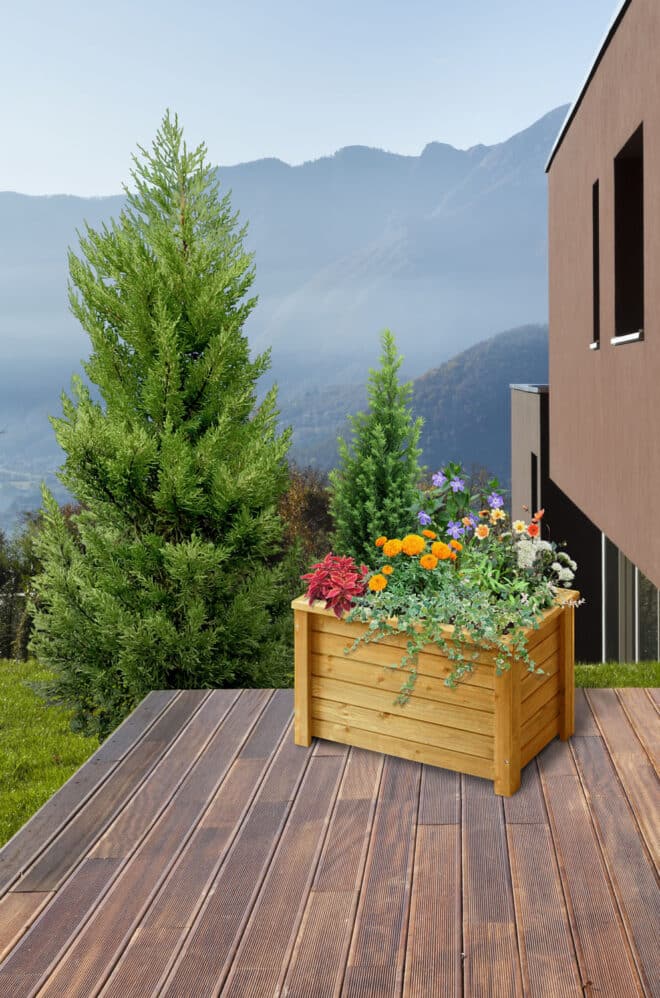 Wooden Rectangle Box Planter - 60cm - Natural - FSC 100% - Image 2