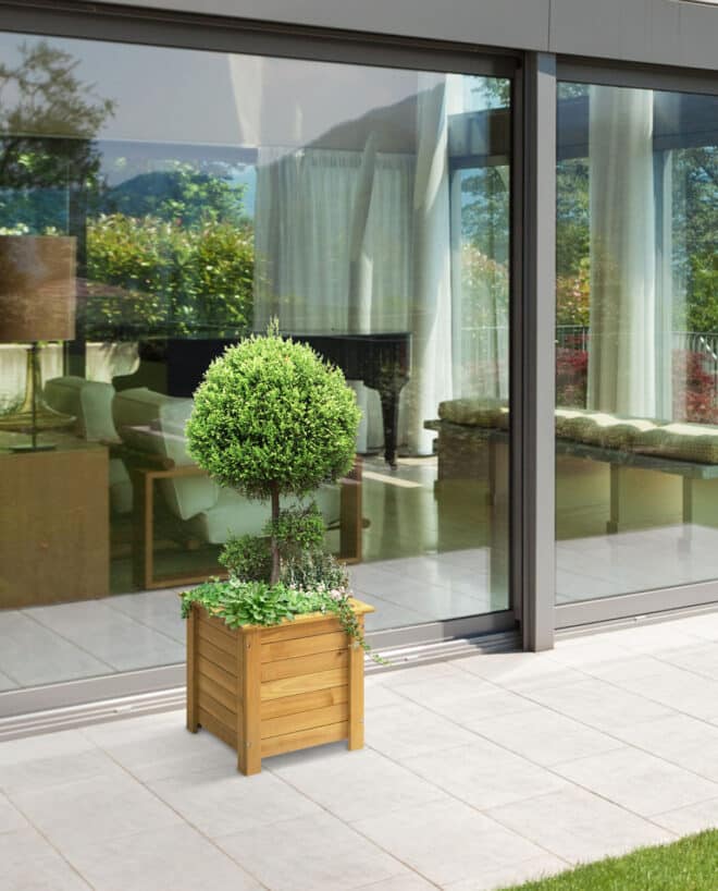 Wooden Square Box Planter - 35cm - Natural - FSC 100% - Image 7