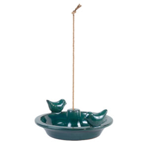 Hanging Terracotta Bird Feeder in Petrol Blue colour